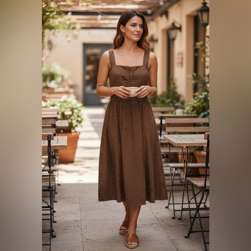 NWT Brown Polka Dot Midi Dress
